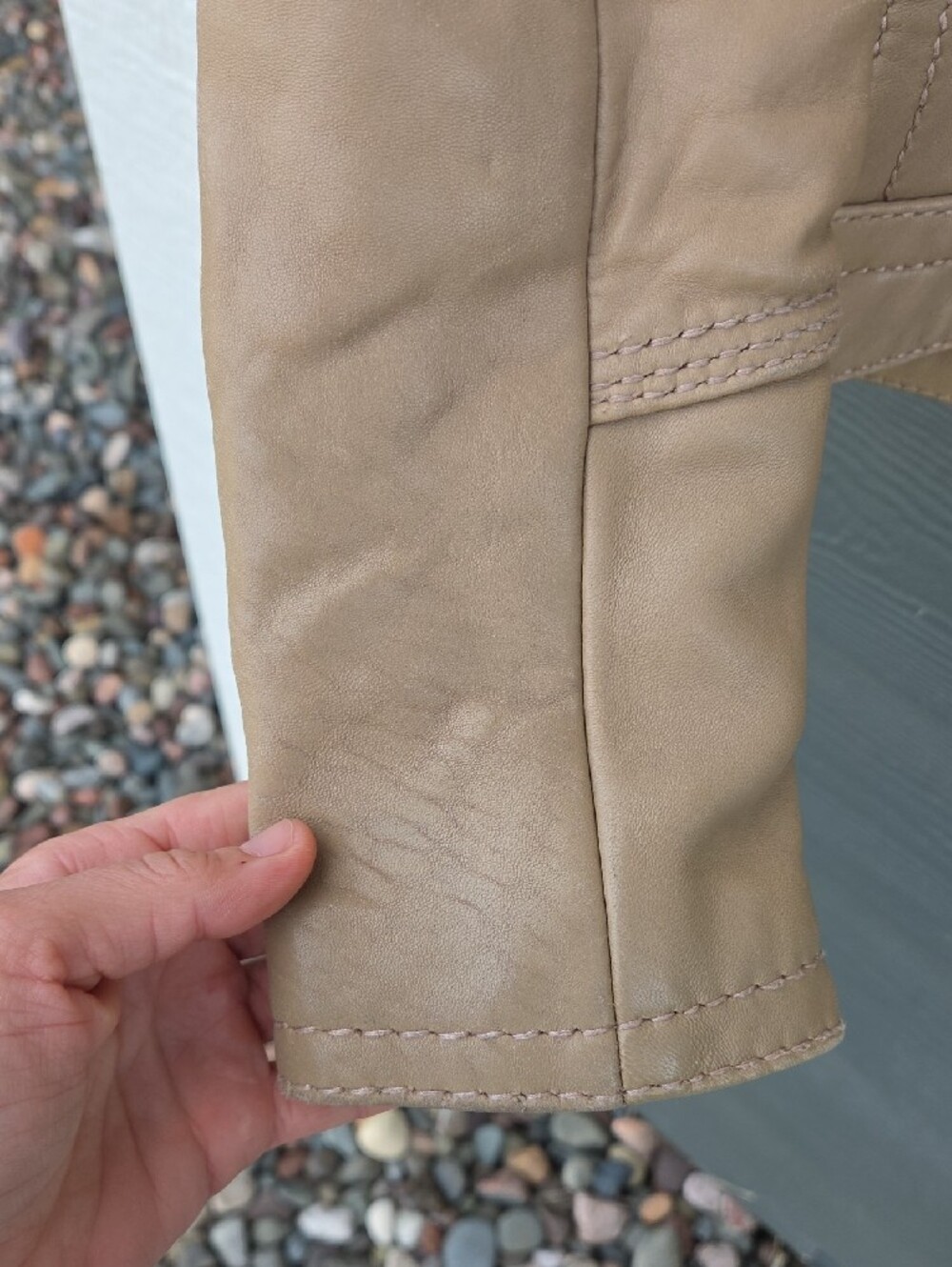 Michael Kors Beige Leather Zip-Front Jacket - Picture 7 of 10